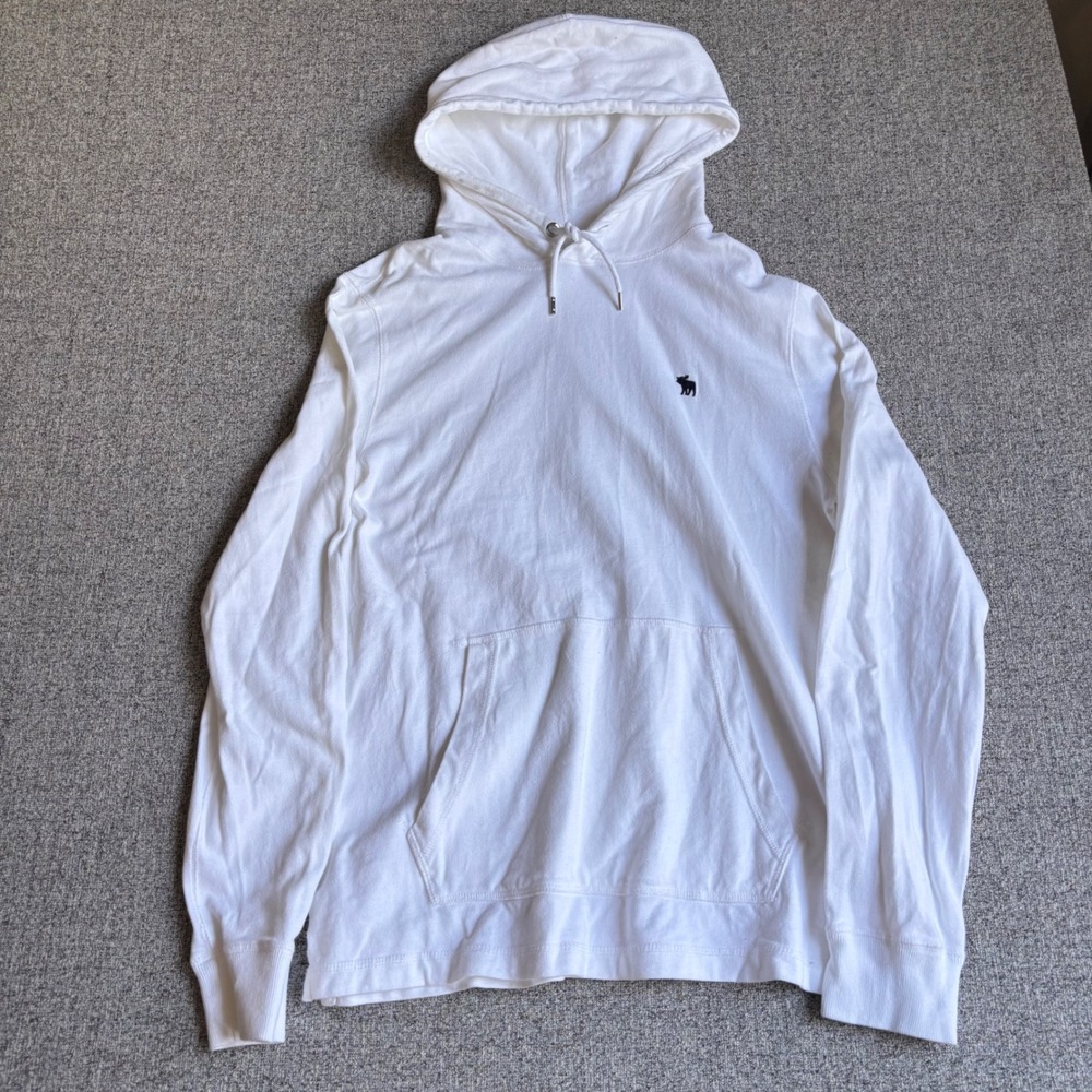 Abercrombie & Fitch Hoodie Mens M White Moose Logo Long Sleeve Jersey Pullover